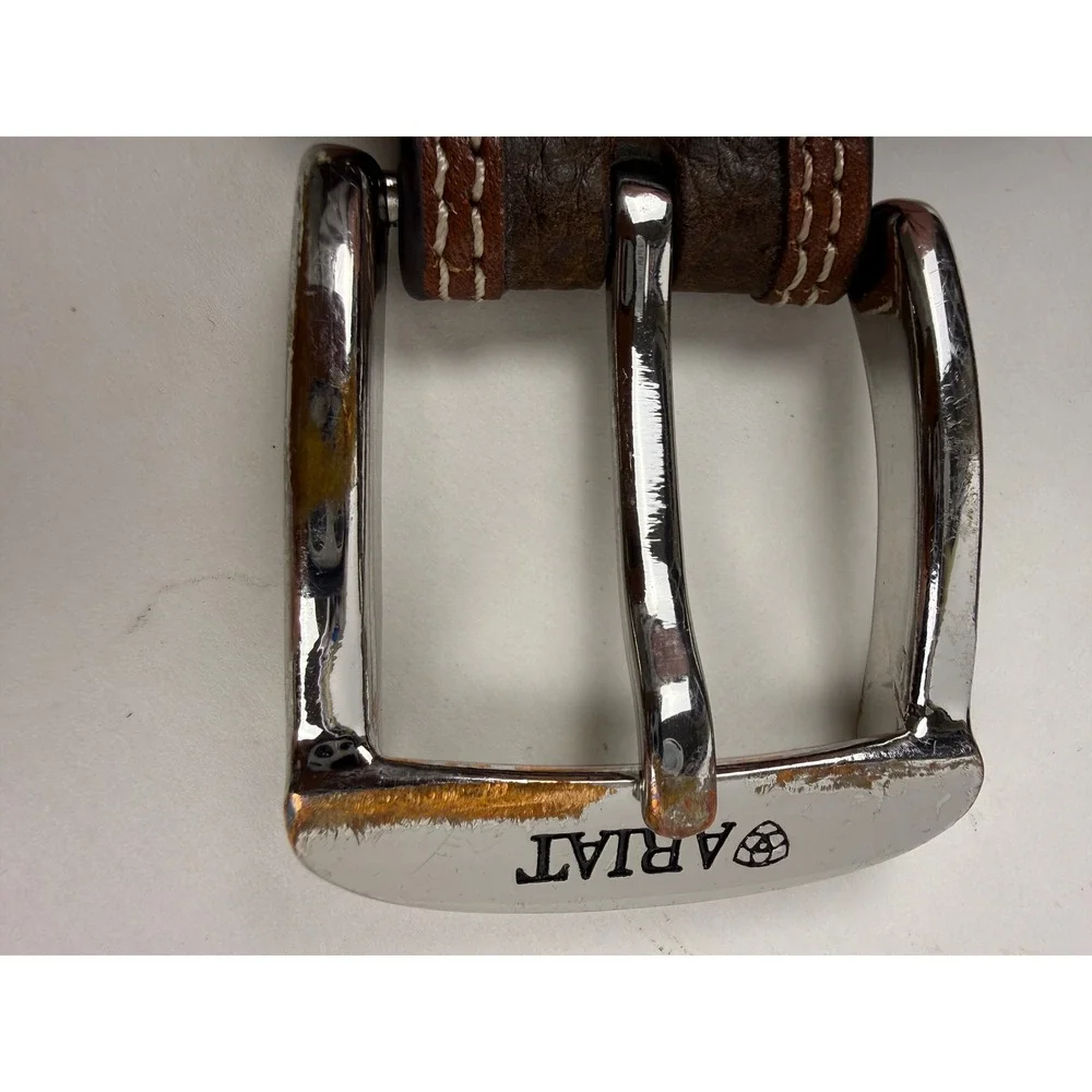 Ariat Mens Leather Diesel Brown Rowdy Belt Silver Buckle Size 42